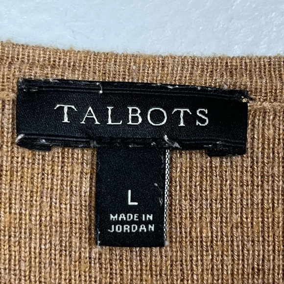 Talbots camel v-neck rayon nylon cotton blend knit sweater, large. - Picture 6 of 7